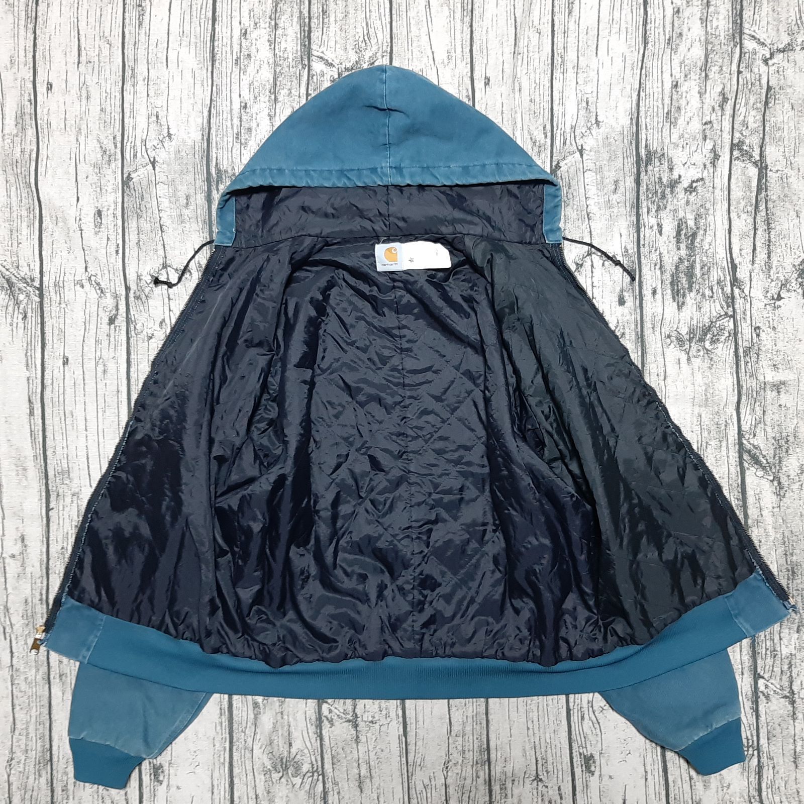size L】96年 USA製 Carhartt アクティブジャケット コバルト 革ロゴ