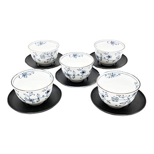 新品 日本陶彩 線唐草 茶托付湯揃