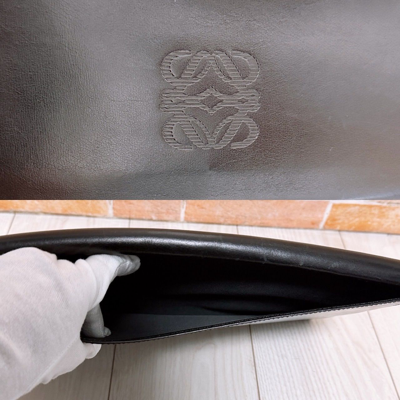 美品) LOEWE(ロエベ)クラッチバッグ レザー ブラック - メルカリ