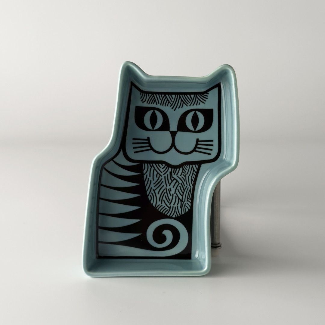 Hornsea Cat Trinket Dish Teal 猫 皿 トレイ イギリス 輸入 雑貨