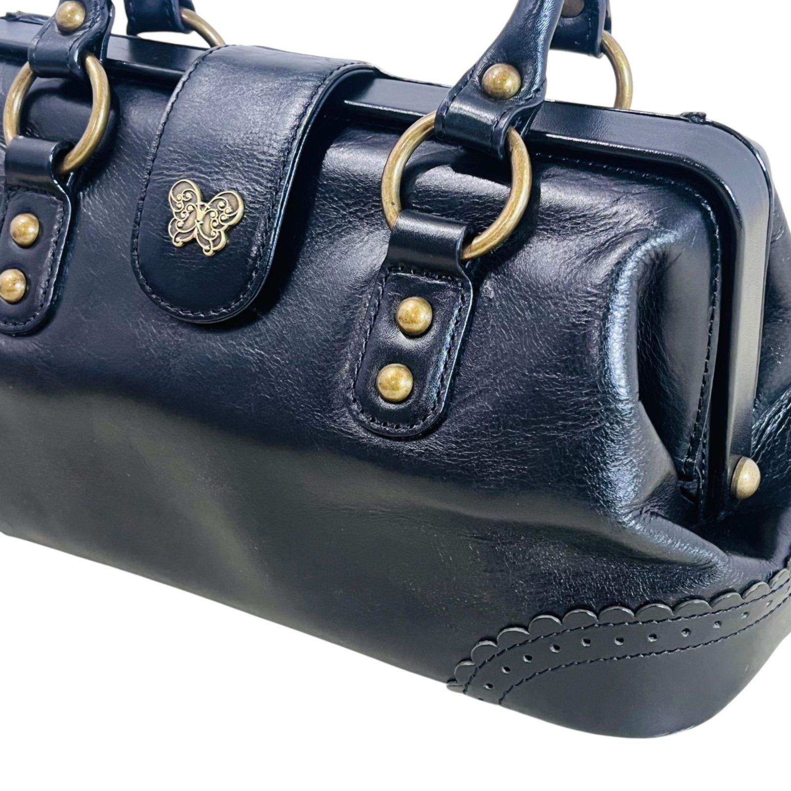 ANNA SUI アナスイ レザー ドクターズバッグ がま口 ブラック