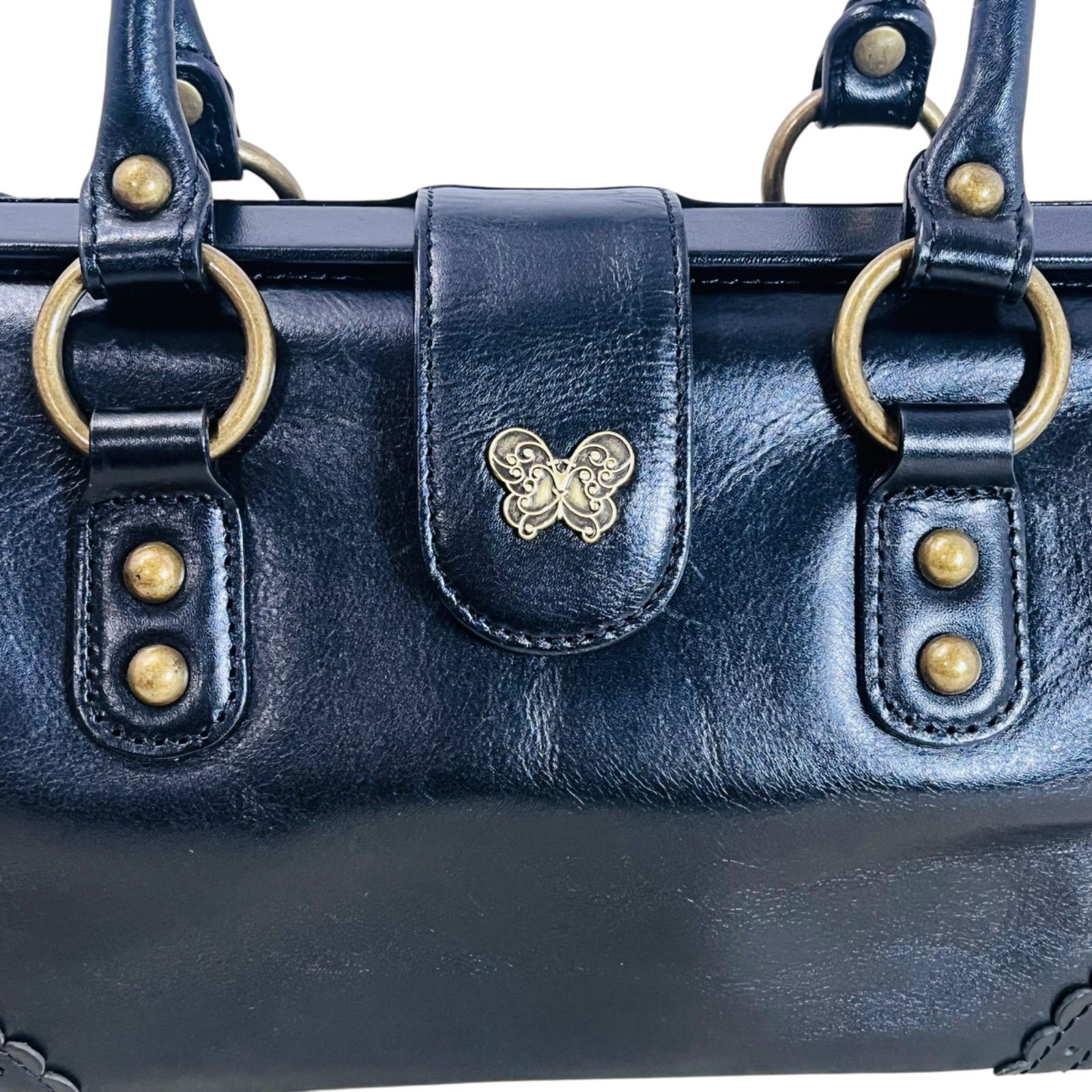 ANNA SUI アナスイ レザー ドクターズバッグ がま口 ブラック