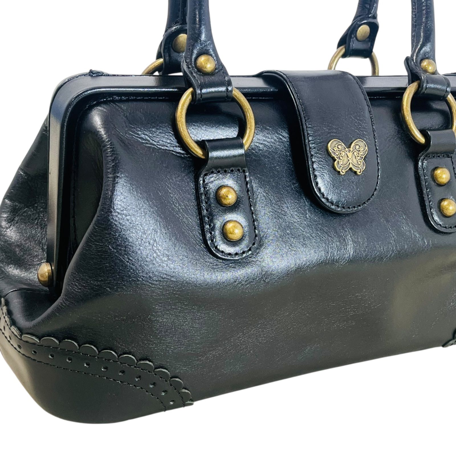 ANNA SUI アナスイ レザー ドクターズバッグ がま口 ブラック