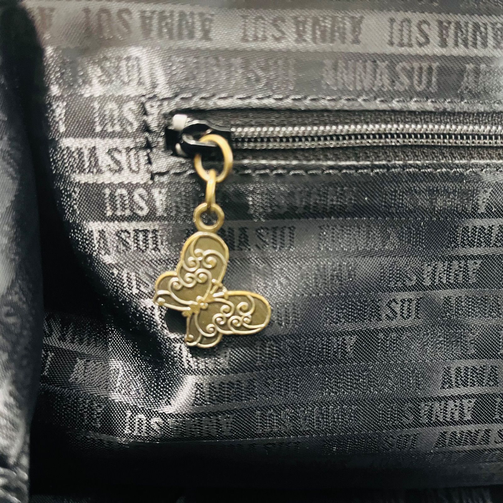 ANNA SUI アナスイ レザー ドクターズバッグ がま口 ブラック 