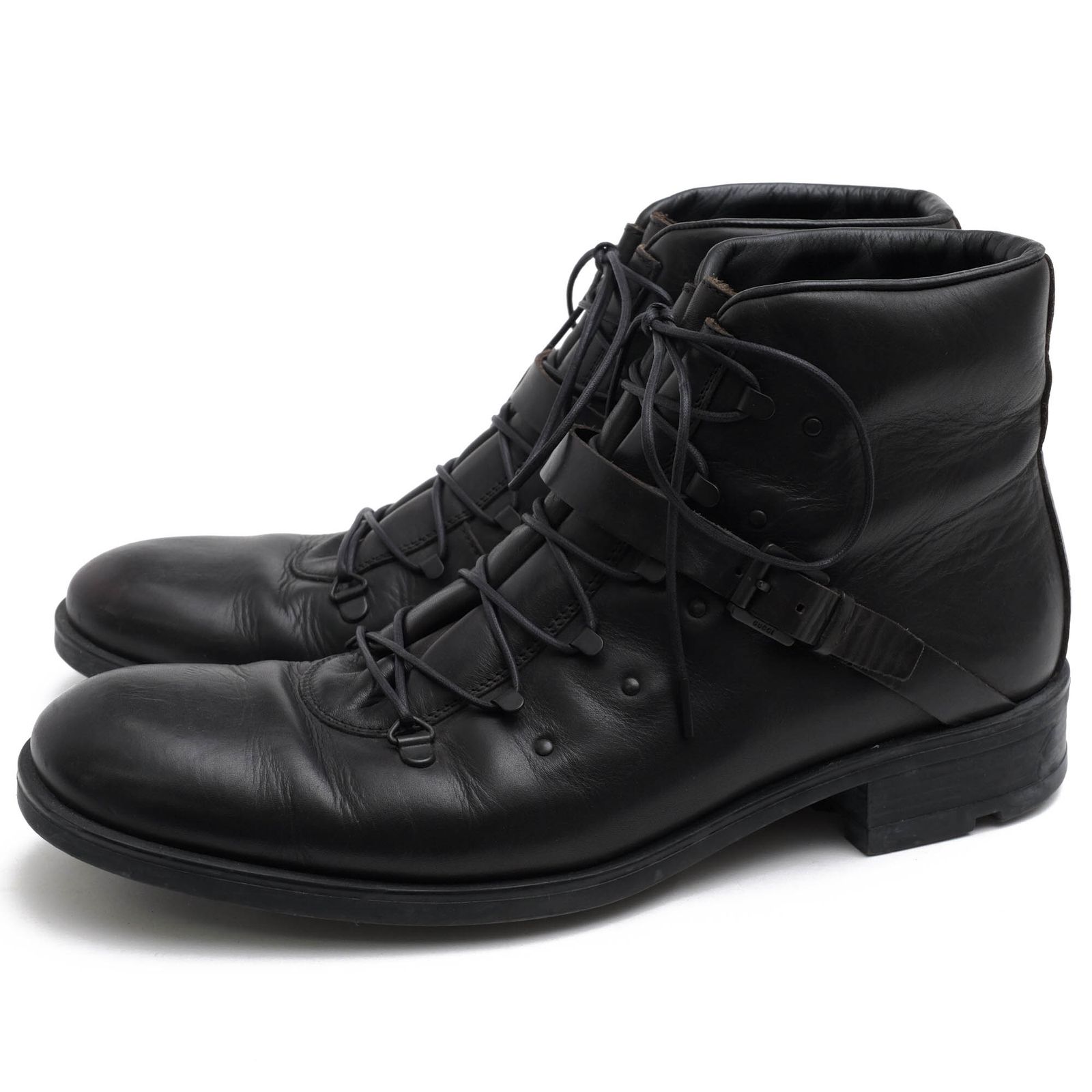 グッチ／GUCCI ワークブーツ シューズ 靴 メンズ 男性 男性用 レザー 革 本革 ブラック 黒  101744 STIVALETTO SUO GOMMA SOFT NOVOCALF ラグソール ミリタリー グッチ／GUCCI ワークブーツ シューズ 靴 メンズ 男性 男性用 レザー