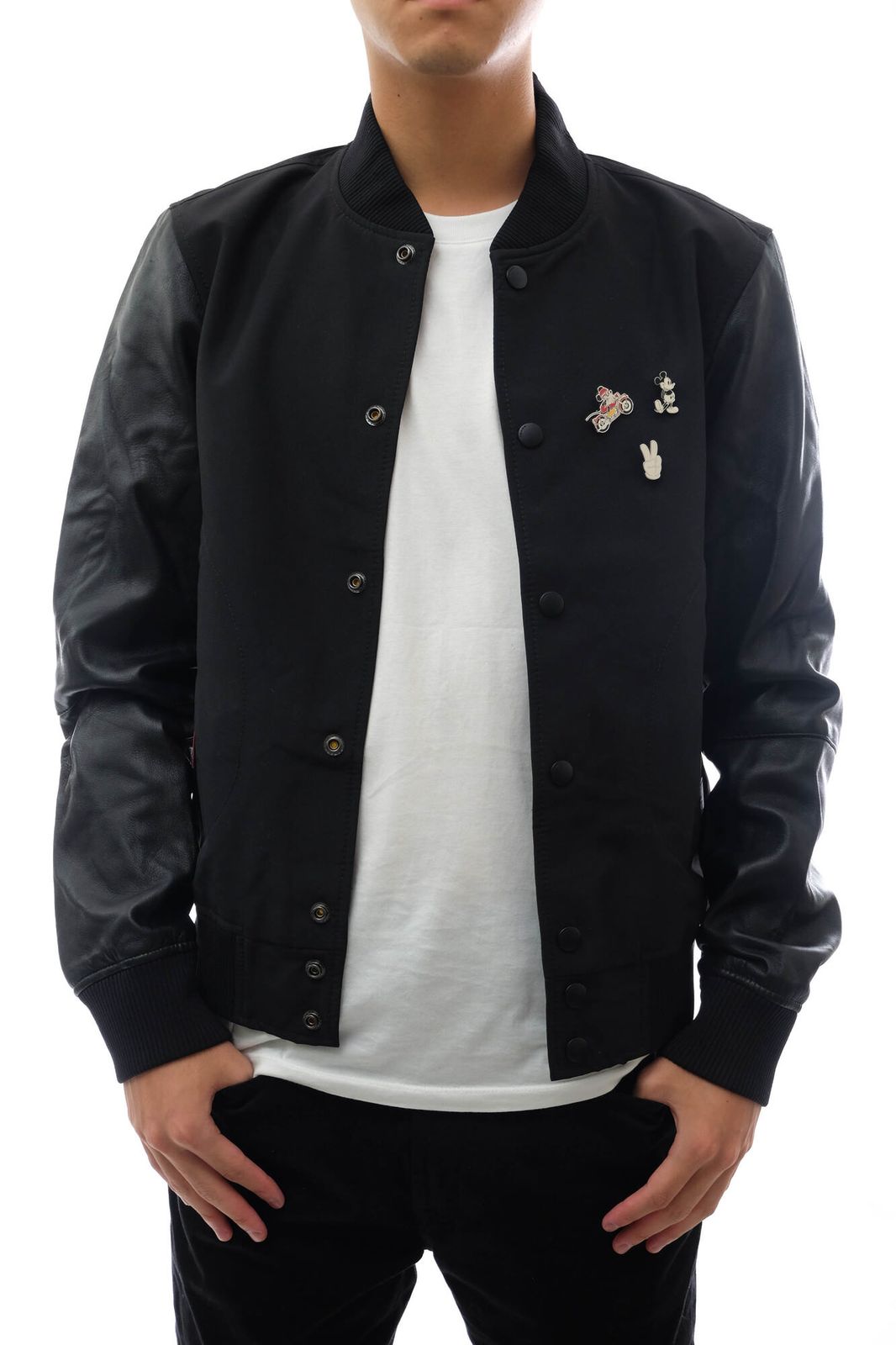 コーチ／COACH スタジャン ブルゾン ジャケット JKT アウター メンズ 男性 男性用 レザー 革 本革 ブラック 黒  F87383 MIXED MATERIAL MICKEY VARSITY JACKET 袖レザー リブ コーチ／COACH スタジャン ブルゾン ジャケット JKT アウター メンズ