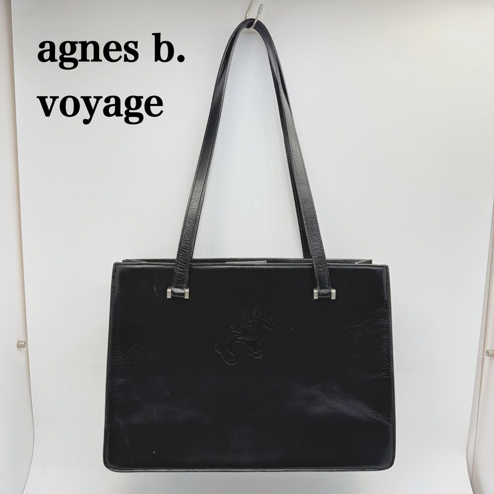 agnes b. voyage 00s y2k archive Lezard logo Leather bag blk 