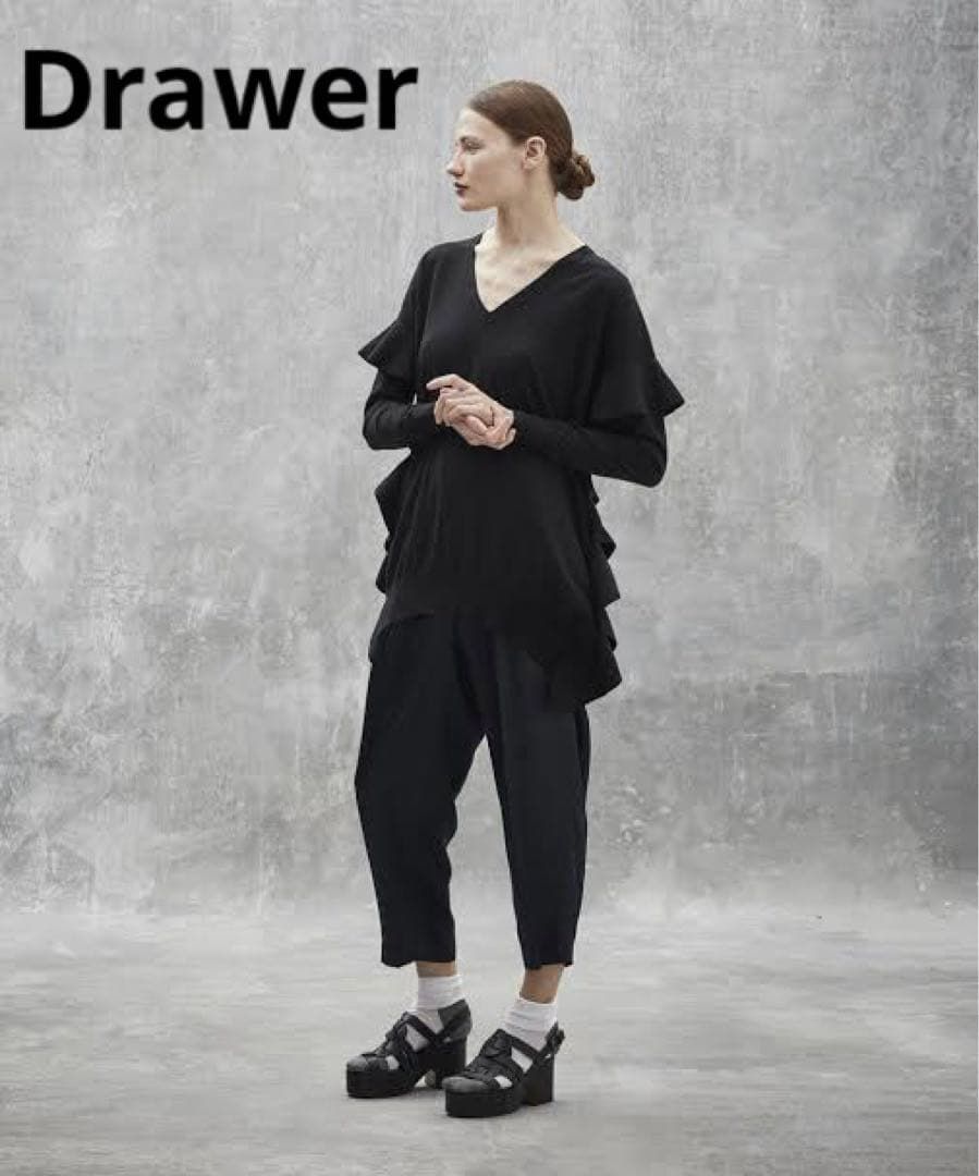 cW43 Drawer 18GフリルVネック プルオーバーニット 2021SS Vネック
