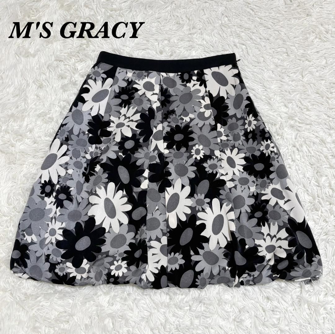 M'S GRACY フレアスカート 花柄 38 M ブラック グレー - メルカリ