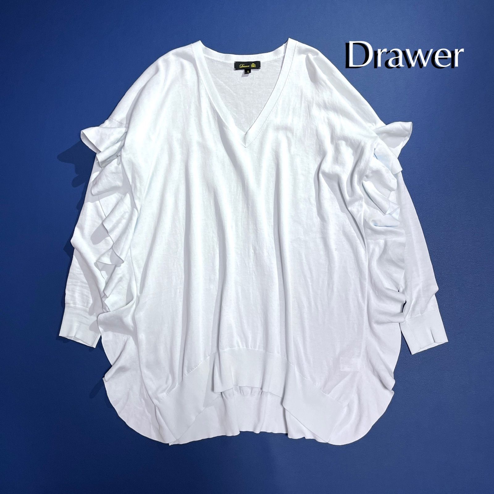 Drawer - ドゥロワー 18GフリルVネックプルオーバーニット セーター 長袖 2 水色 cW43 Drawer 18GフリルVネック プルオーバーニット 2021SS Vネック