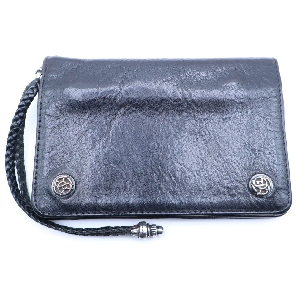 クロムハーツ2ジップフローラルボタンウォレット(ストラップ付き) CHROME HEARTS (クロムハーツ) 2ZIP 2ジップ フローラルボタンレザー