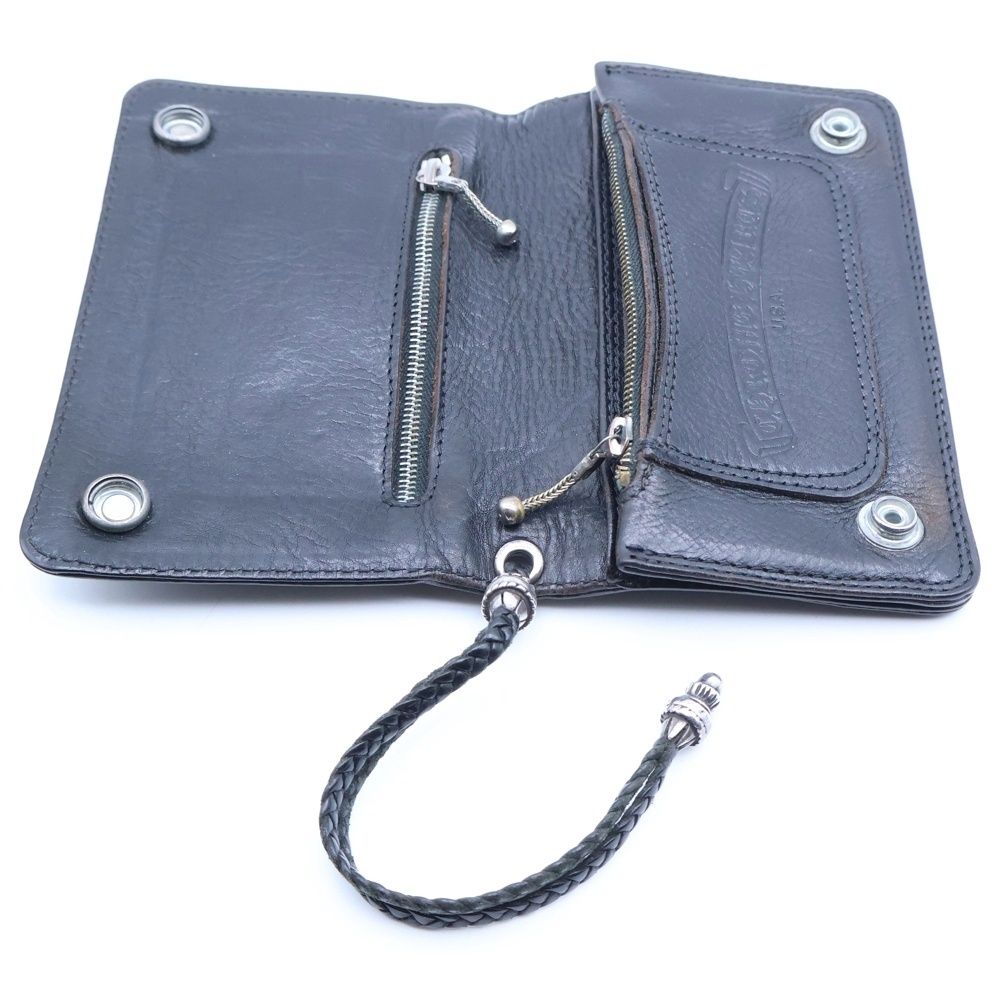 クロムハーツ2ジップフローラルボタンウォレット(ストラップ付き) CHROME HEARTS (クロムハーツ) 2ZIP 2ジップ フローラルボタンレザー