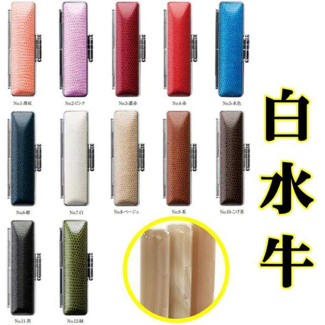13.5mm 実印 銀行印 印鑑 白 水牛 作成 STニュートカゲ ケース付き セット はんこ 牛角 白水牛印鑑 ケース付き ST枠 登録印 かわいい カタカナ ローマ字 英語 外国人 プレゼント ギフト ハンコ 個人印鑑 子供 男の子 女の子 出産祝い かわ