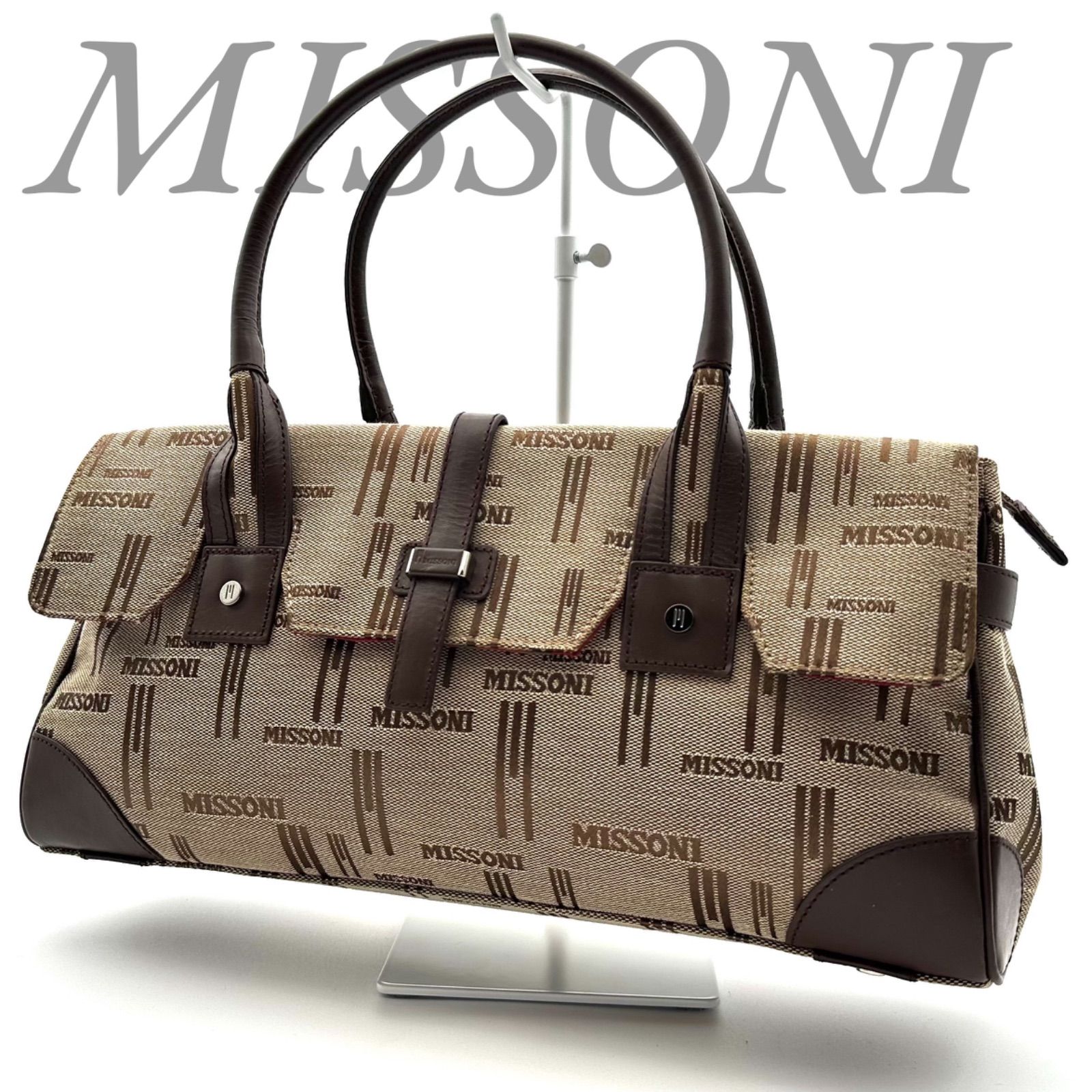B4873】 MISSONI ミッソーニ ハンドバッグ キャンバス レザー ロゴ 総 