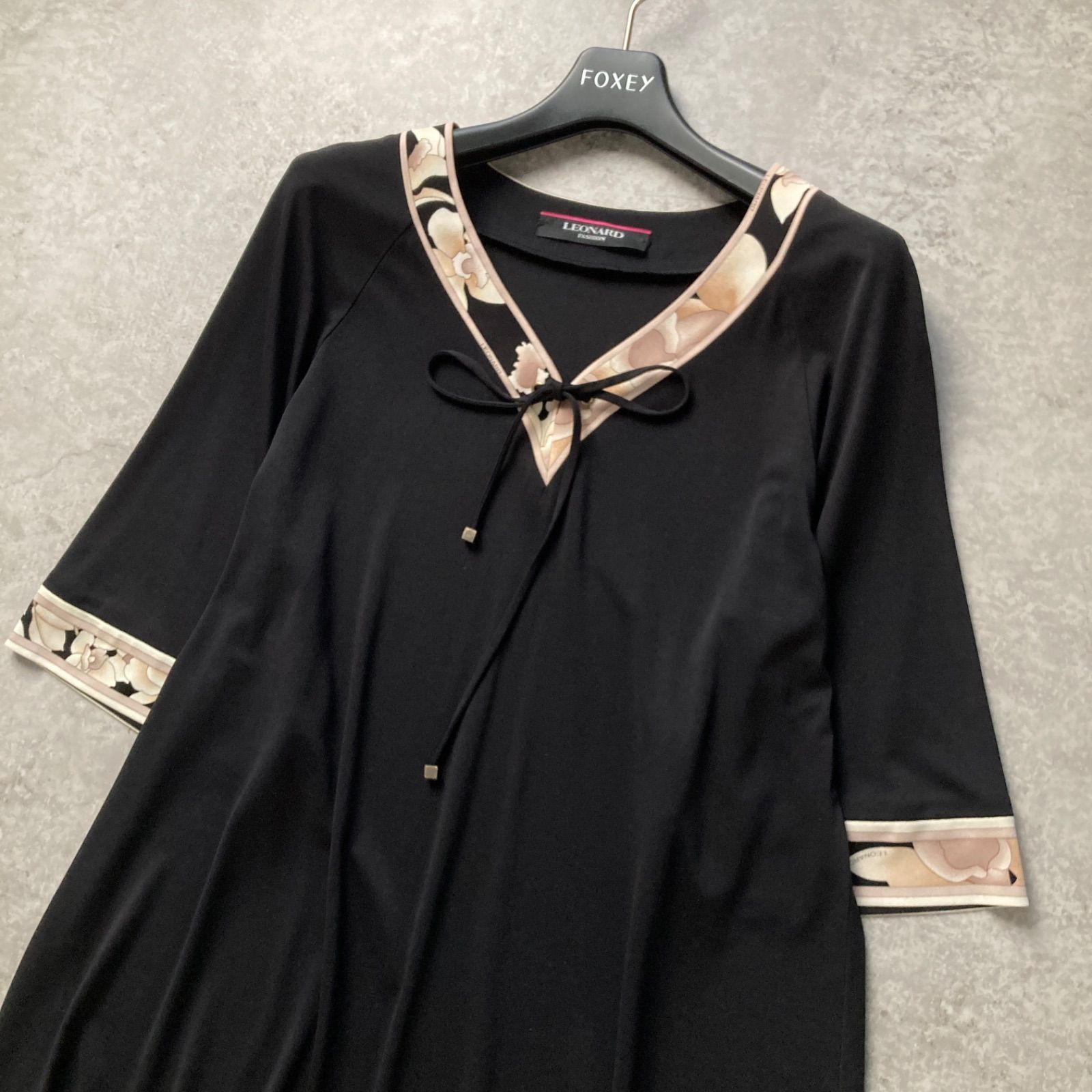 美品 レオナール LEONARD チュニックワンピース ブラウス カンカン素材 