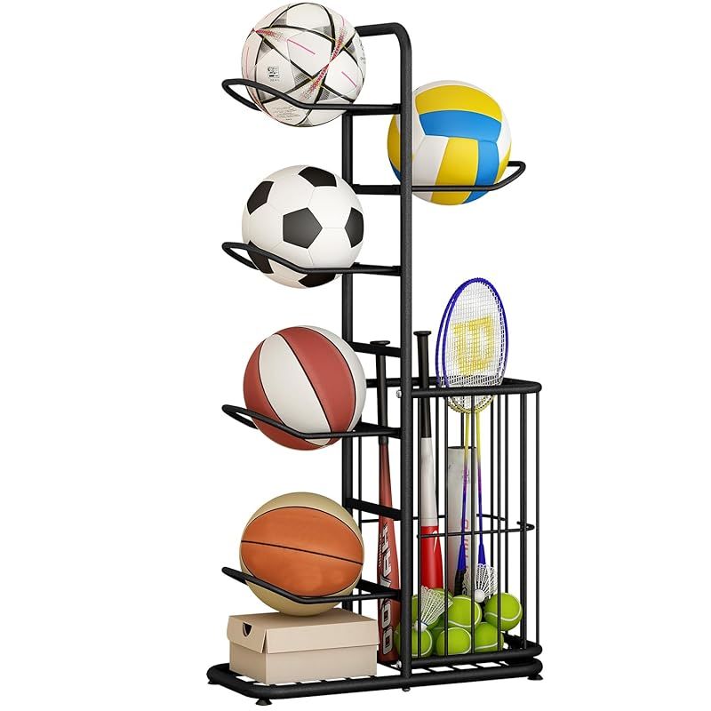 ADTSADDTO ボール収納棚、サッカーラック、ボール収納ガレージ、ボールラック、ガレージスポーツ器材収納場所、バスケット収納棚、バスケット付き、おもちゃ/スポーツ装備収納室内 1