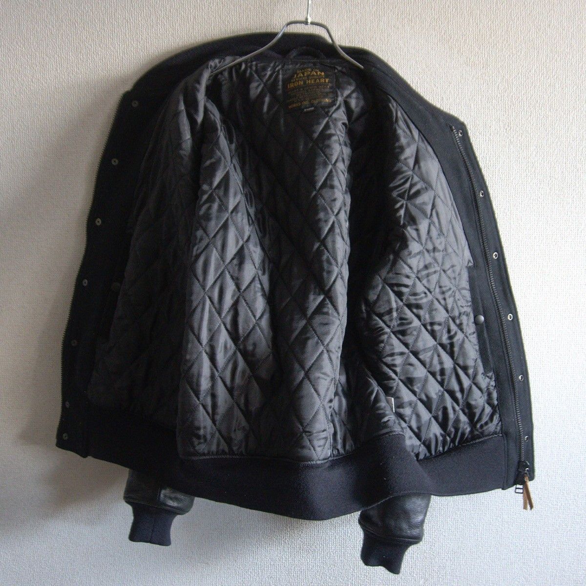 美品/ビッグサイズ】IRON HEART【袖レザー スタジャン】XL ブラック 