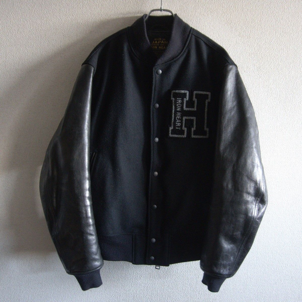 美品/ビッグサイズ】IRON HEART【袖レザー スタジャン】XL ブラック 