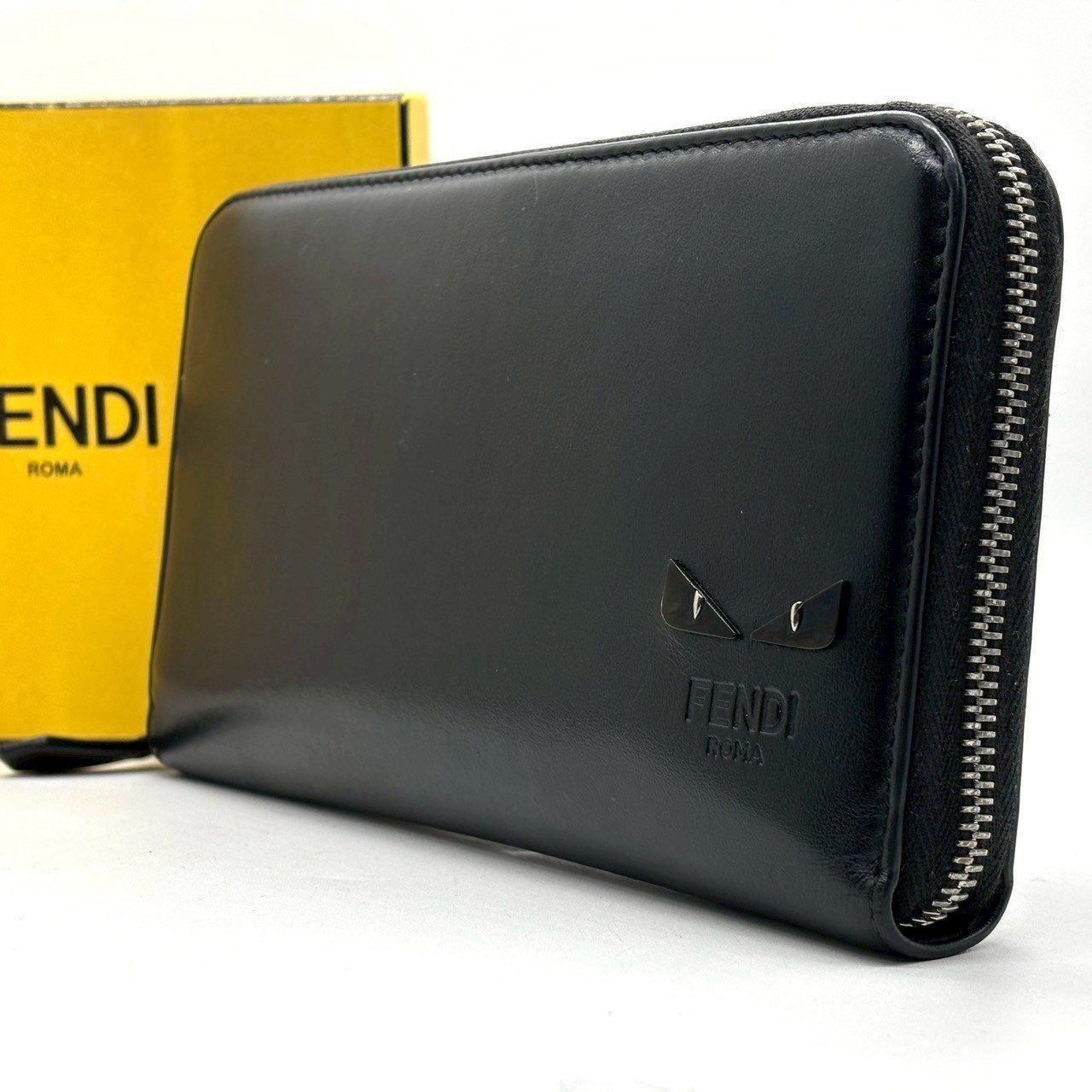 美品 FENDI モンスター バグズアイ 長財布 ラウンドジップ 黒 