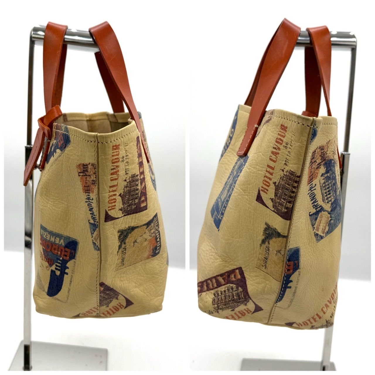 ボーデッサン BEAU DESSIN S.A. レザー トートバッグ スタンプ柄 本革 