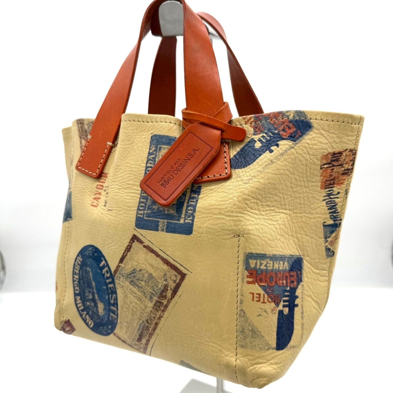 ボーデッサン BEAU DESSIN S.A. レザー トートバッグ スタンプ柄 本革 