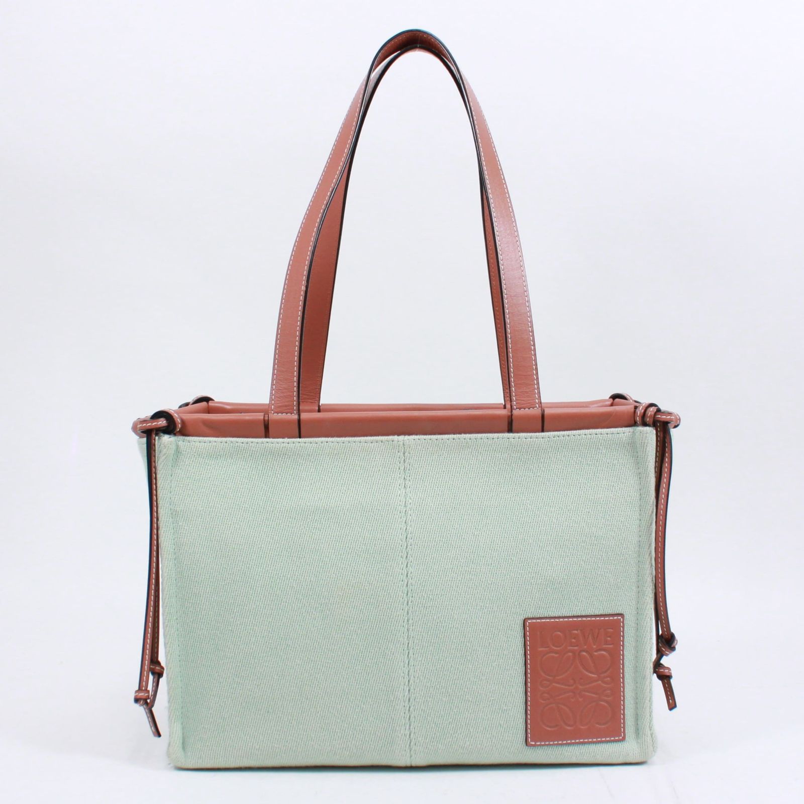 LOEWE クッショントート レザー×キャンバス グリーン トートバッグ 