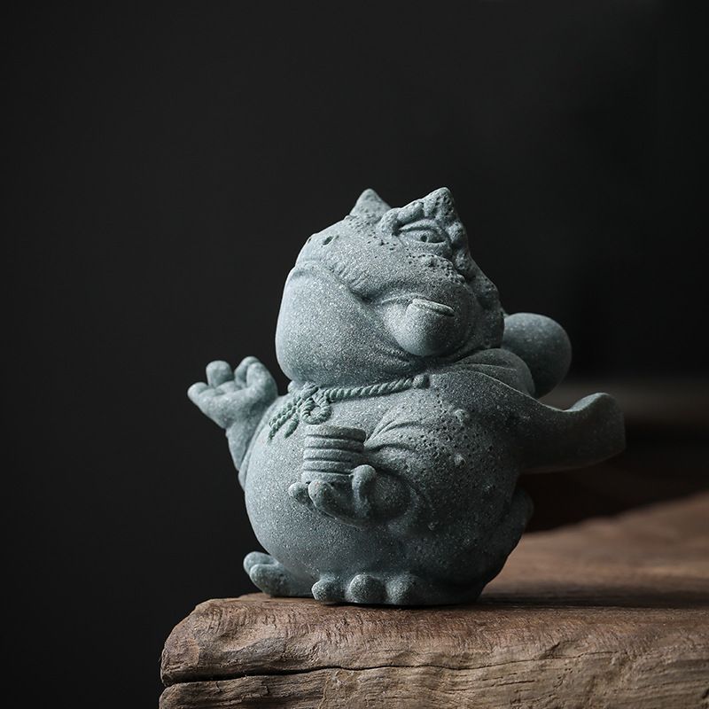 青砂石製 金蟾 茶寵 置物 茶盤アクセサリー 茶盤飾り 水槽レイアウト