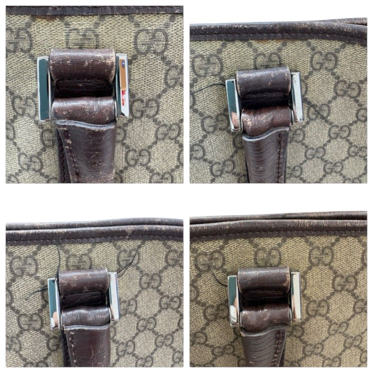GUCCI GG Supreme Canvas Leather Tote Bag Women's Authentic Brown