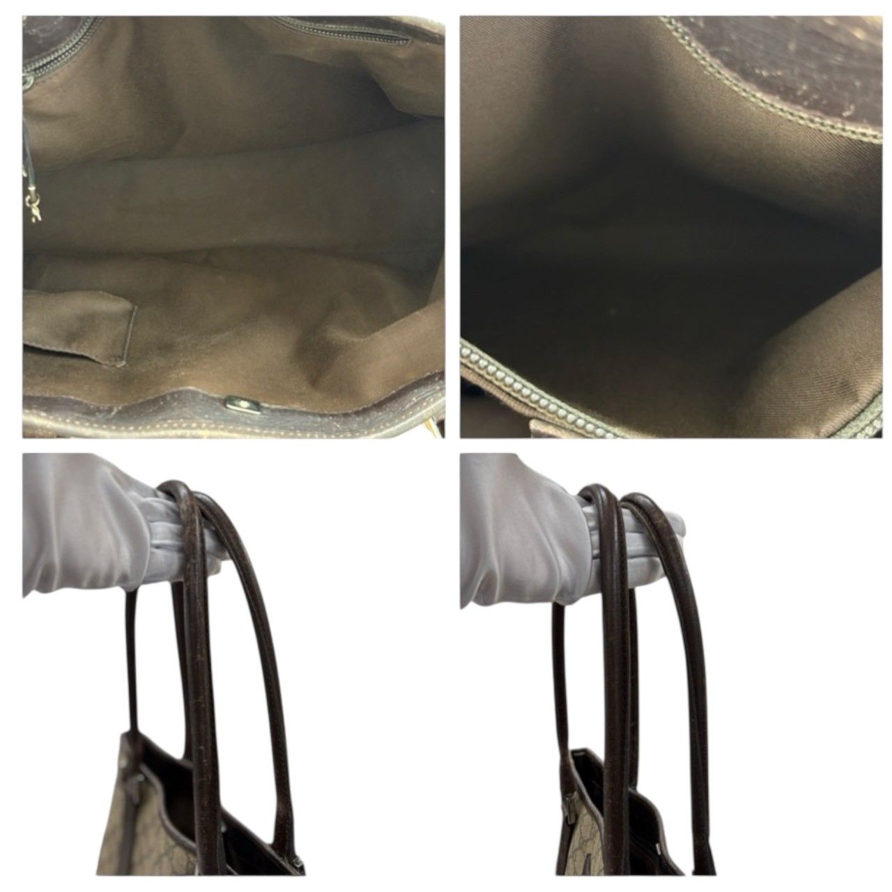 GUCCI GG Supreme Canvas Leather Tote Bag Women's Authentic Brown