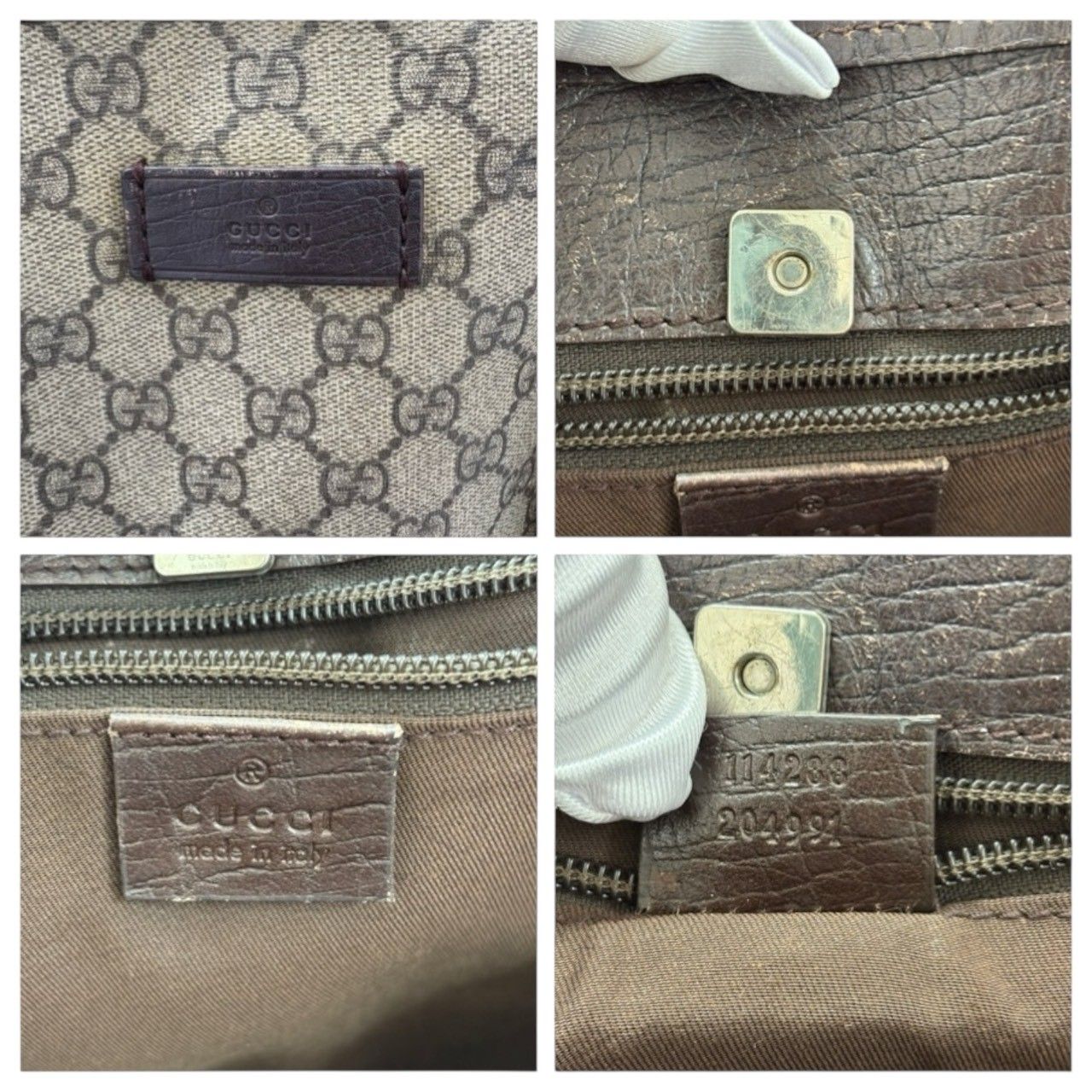 GUCCI GG Supreme Canvas Leather Tote Bag Women's Authentic Brown