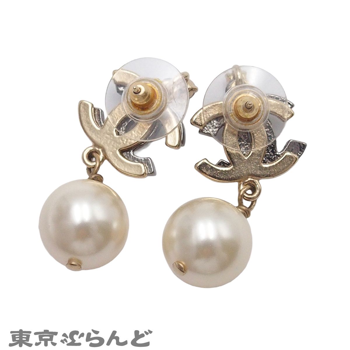 シャネル CHANEL ピアス スイング ココマーク シルバーxゴールド 