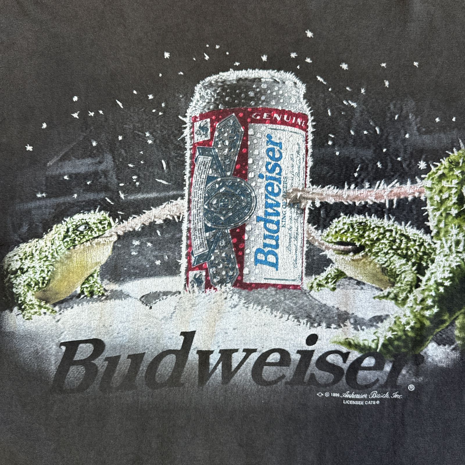 90s Budweiser Frosted Can Frogs 企業 プロモ Tシャツ XLサイズ ボロ
