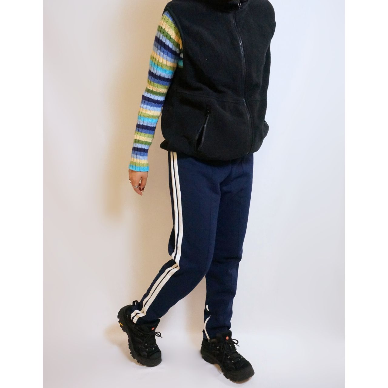 トラックパンツ ジャージ 裏起毛 ネイビー サイドライン ヴィンテージ vintage