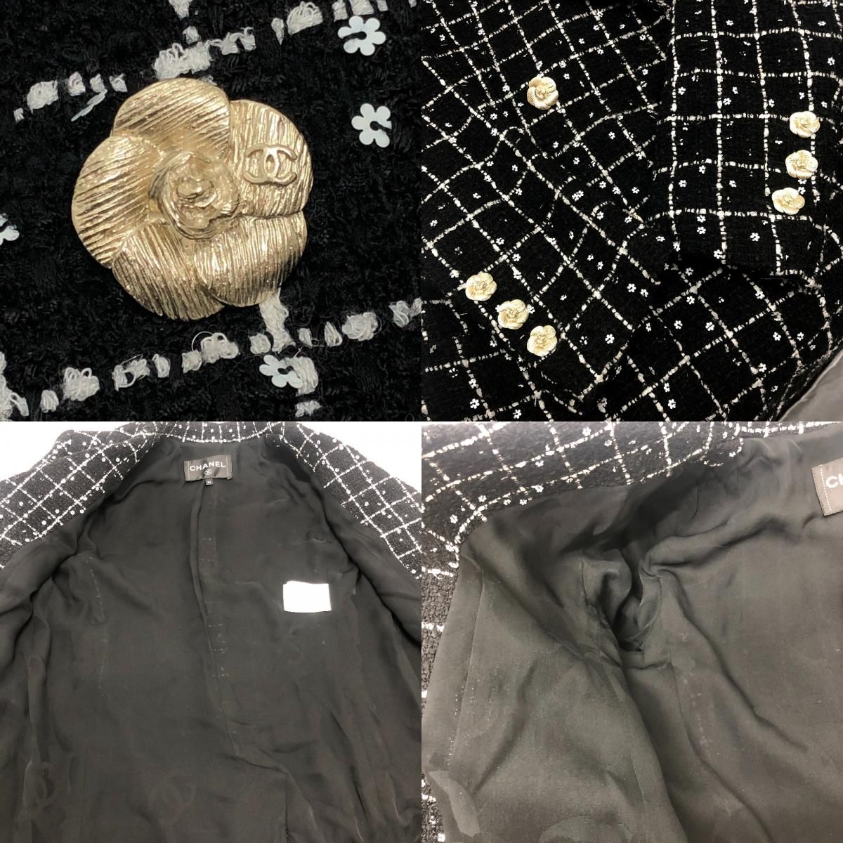 CHANEL シャネル ジャケット カメリアボタン P75797 ツイード ブラック