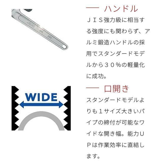 〈MCC〉パイプレンチアルミ DAL PWDA900 〈MCC〉パイプレンチアルミ DAL PWDA900