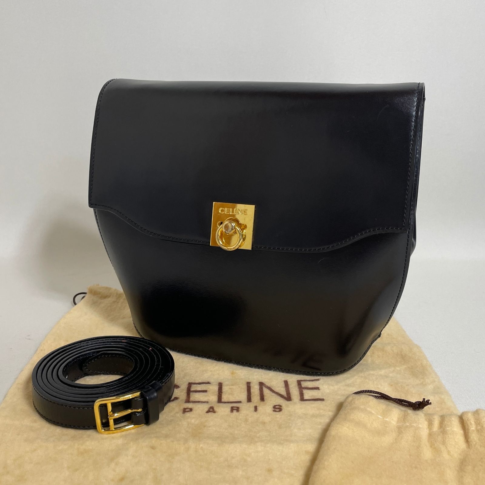 セリーヌ CELINE ガンチーニ ハンドバッグ レザー ブラック セリーヌ CELINE ガンチーニ ハンドバッグ レザー ブラック