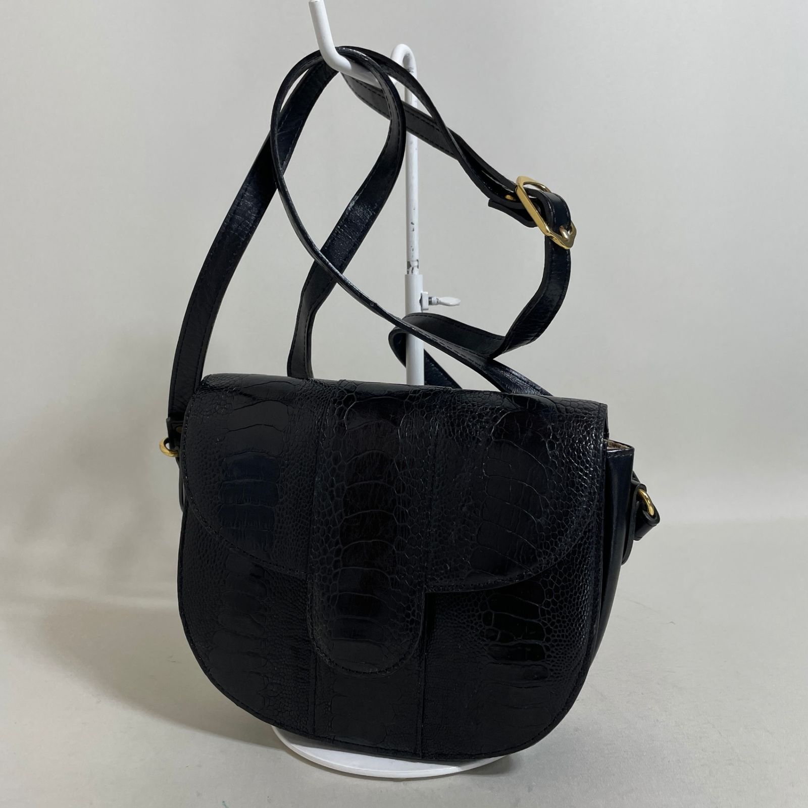 2603-28｜美品｜イヴサンローラン ショルダーバッグ 黒 リザード型押し 