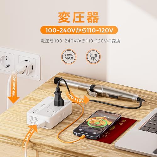 送料込み 100V から120V　220V-240V　 220v 海外機器対応 変圧器 220vから100v TESSAN C BF O L B3タイプ 海外プラグ 1.2M A