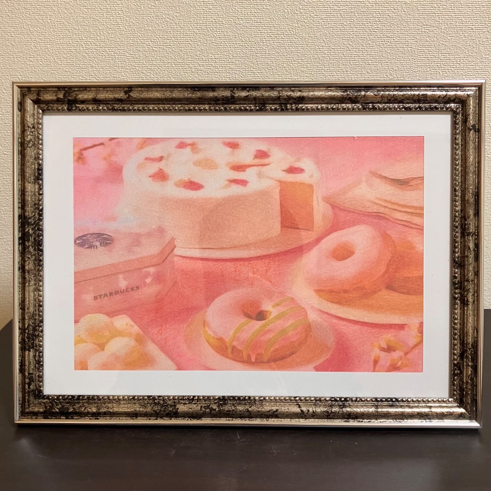 スイーツアート4 パステル画 額縁寸法32.7㎝×24.0㎝×1.5㎝