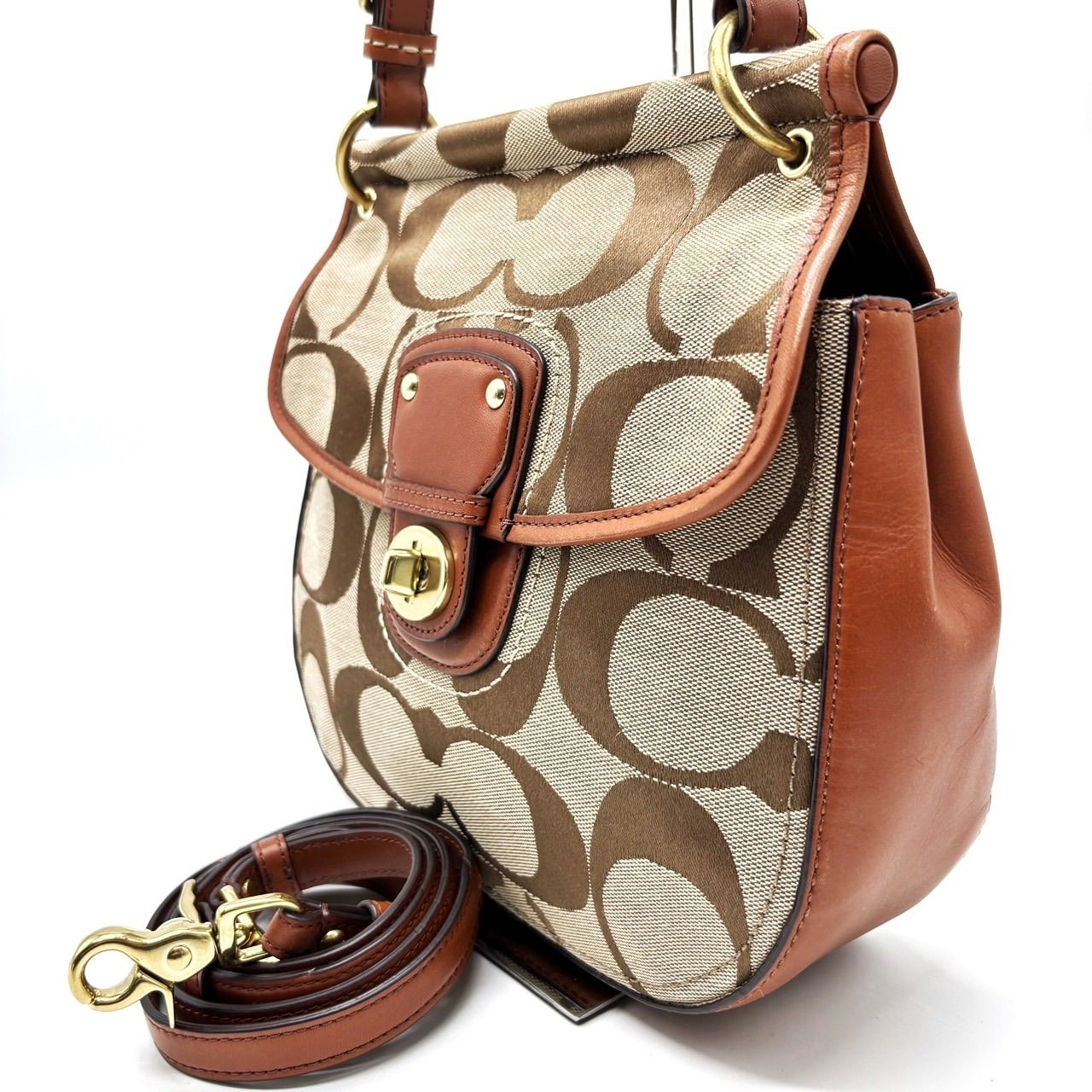 良品】coach y2k turn-lock signature canvas 2way shoulderbag 
