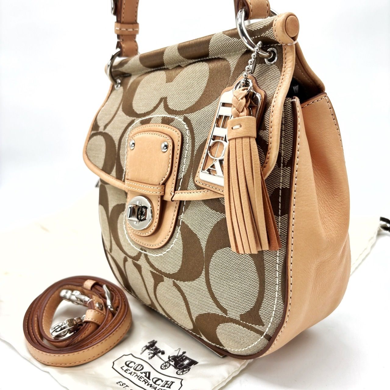 良品】coach y2k turn-lock signature canvas 2way shoulderbag 