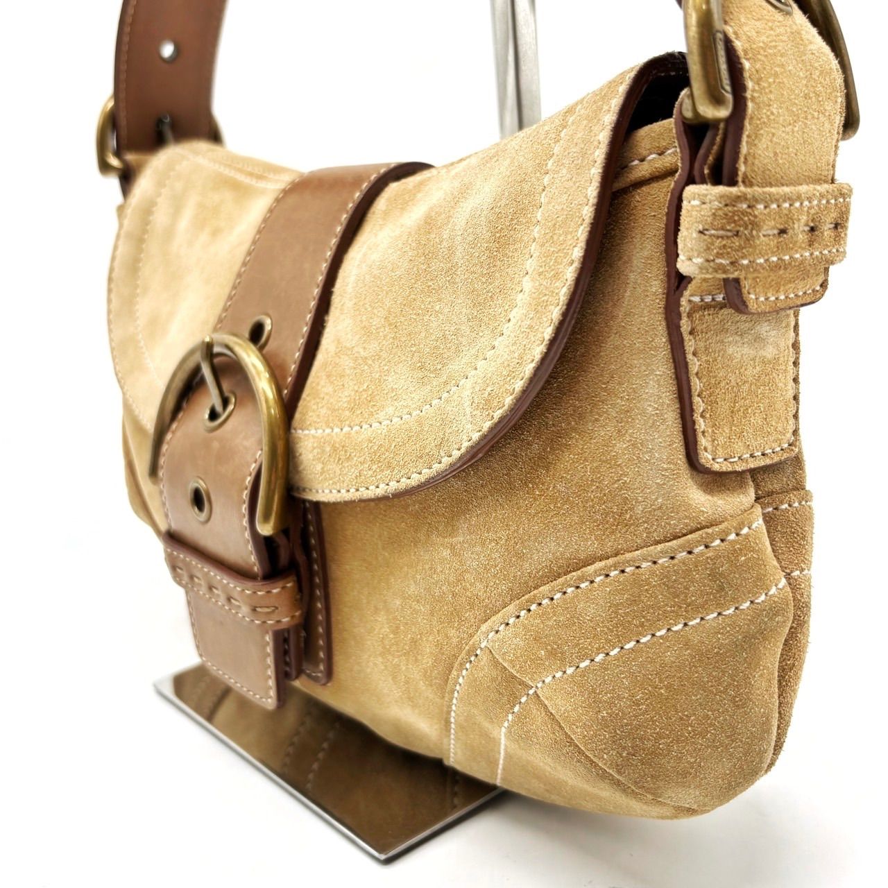 良品】COACH Y2K all suede leather beige soho belt shoulder bag 