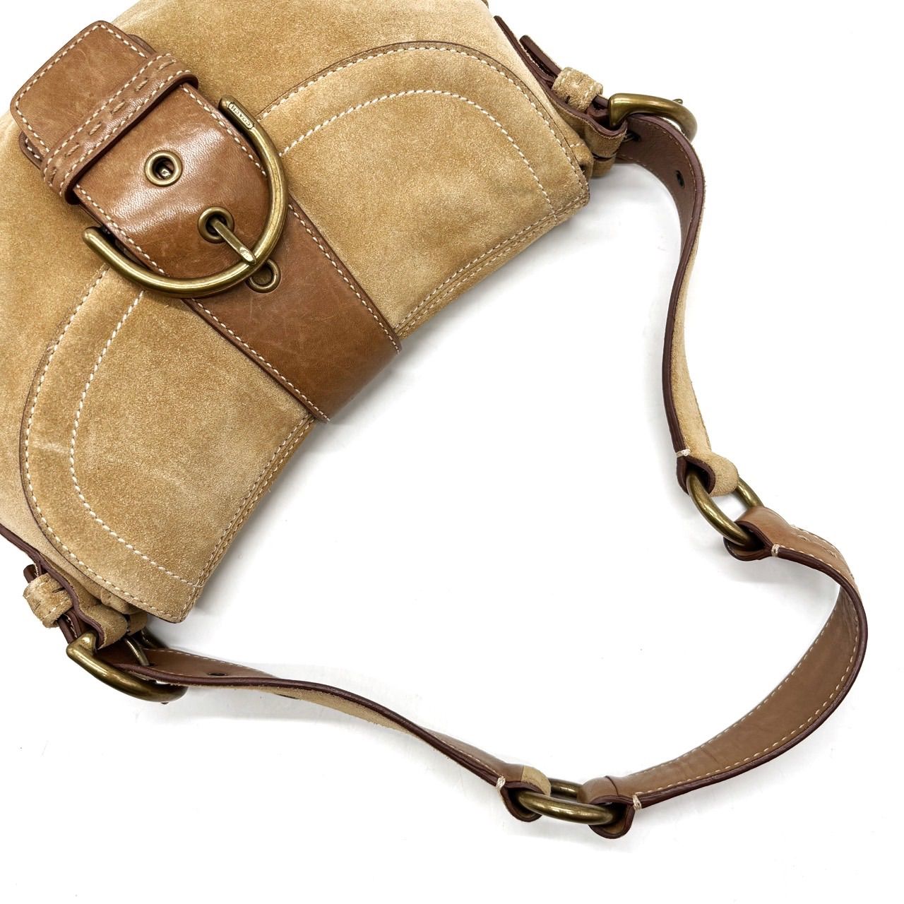 良品】COACH Y2K all suede leather beige soho belt shoulder bag 