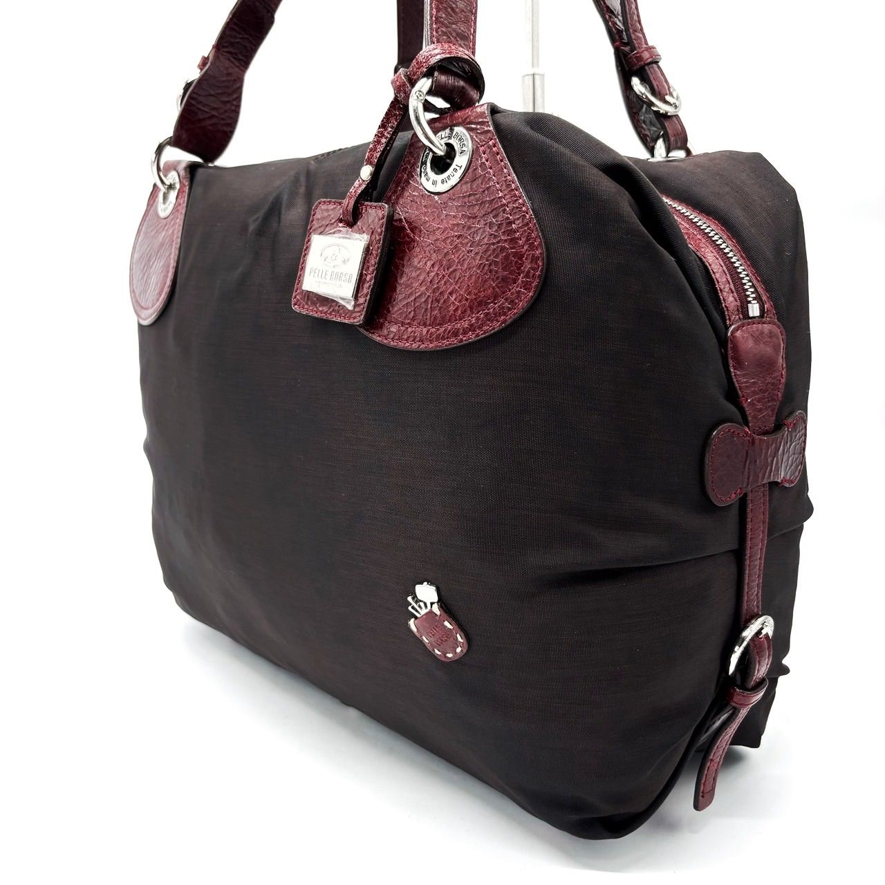 良品】PELLE BORSA ペレボルサ ハンドバッグ ミニボストン キャンバス 