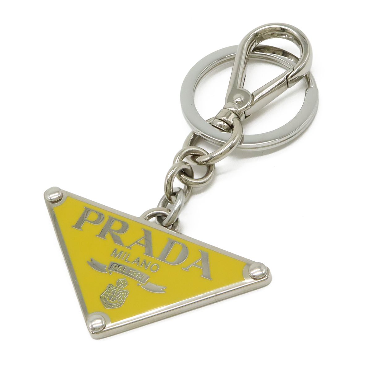 【希少】PRADA プラダ　キーホルダー　バックパック型　三角ロゴ　イエロー PRADA プラダ トライアングルロゴ キーホルダー キーリング バッグ