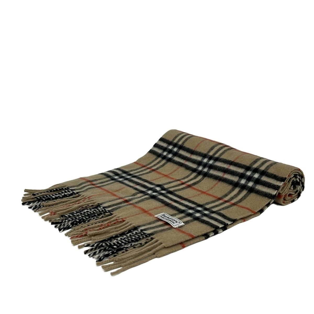 Burberry's(バーバリーズ) マフラー - ベージュ×黒×マルチ チェック柄/フリンジ カシミヤ Burberry's(バーバリーズ) マフラー - ベージュ×黒×マルチ チェック柄