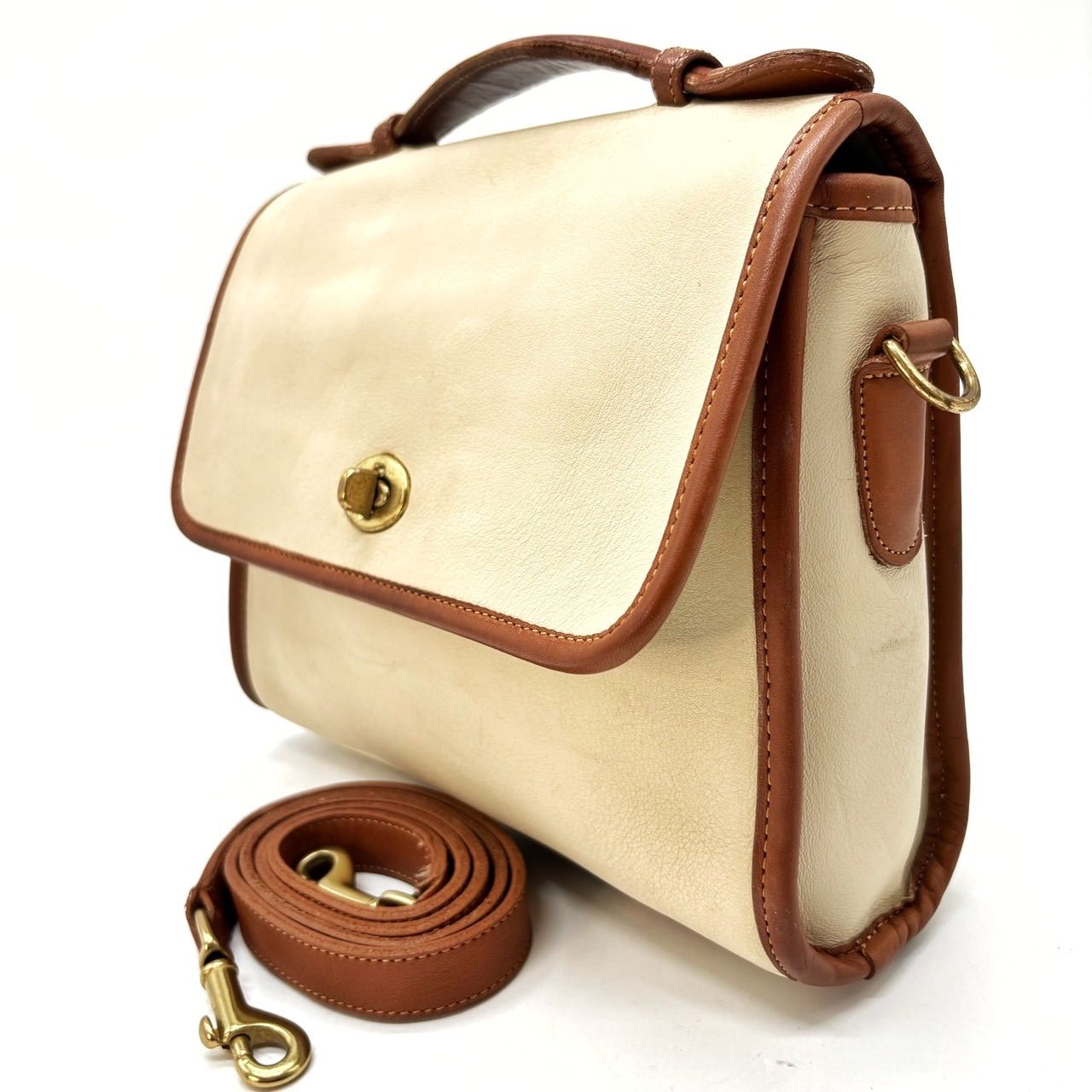 良品】old coach 2way shoulderbag handbag leather gold parts beige 