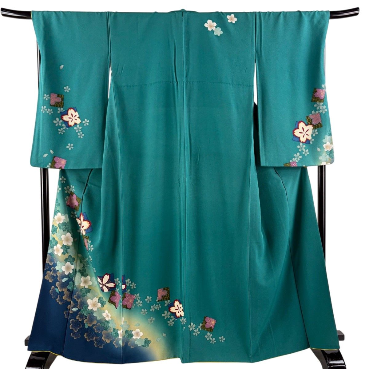 振袖 身丈166cm 裄丈69cm L 袷 二尺袖 桜 色紙 金彩 箔 緑 正絹 秀品