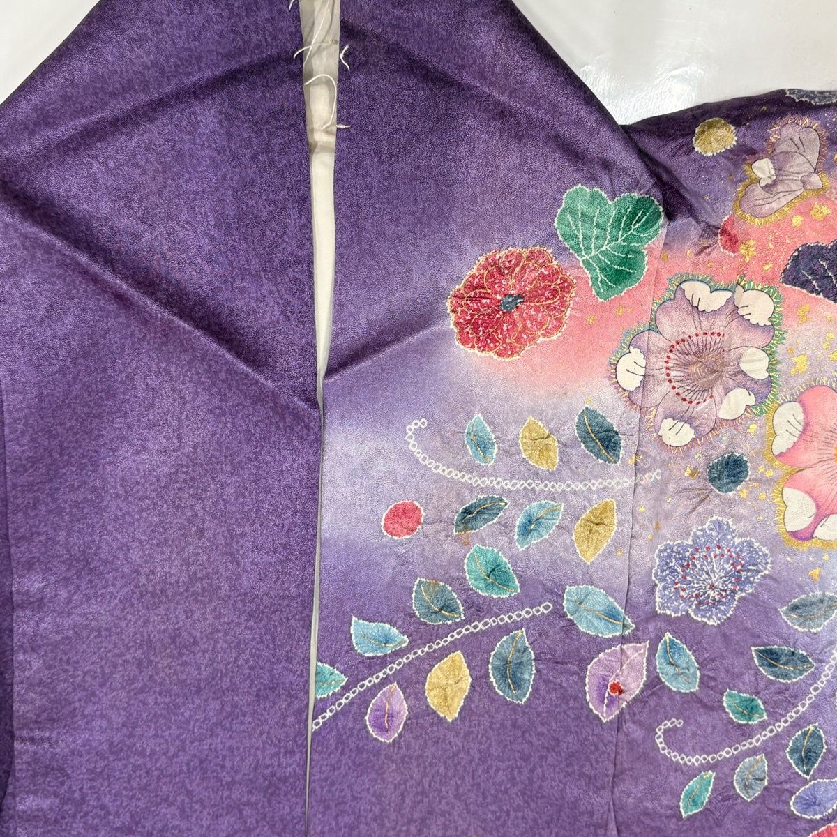 振袖 身丈163.5cm 裄丈68.5cm 正絹 名品 【中古】 振袖 身丈168cm 裄丈68.5cm L 袷 落款 花 染め分け ぼかし 青緑 正絹