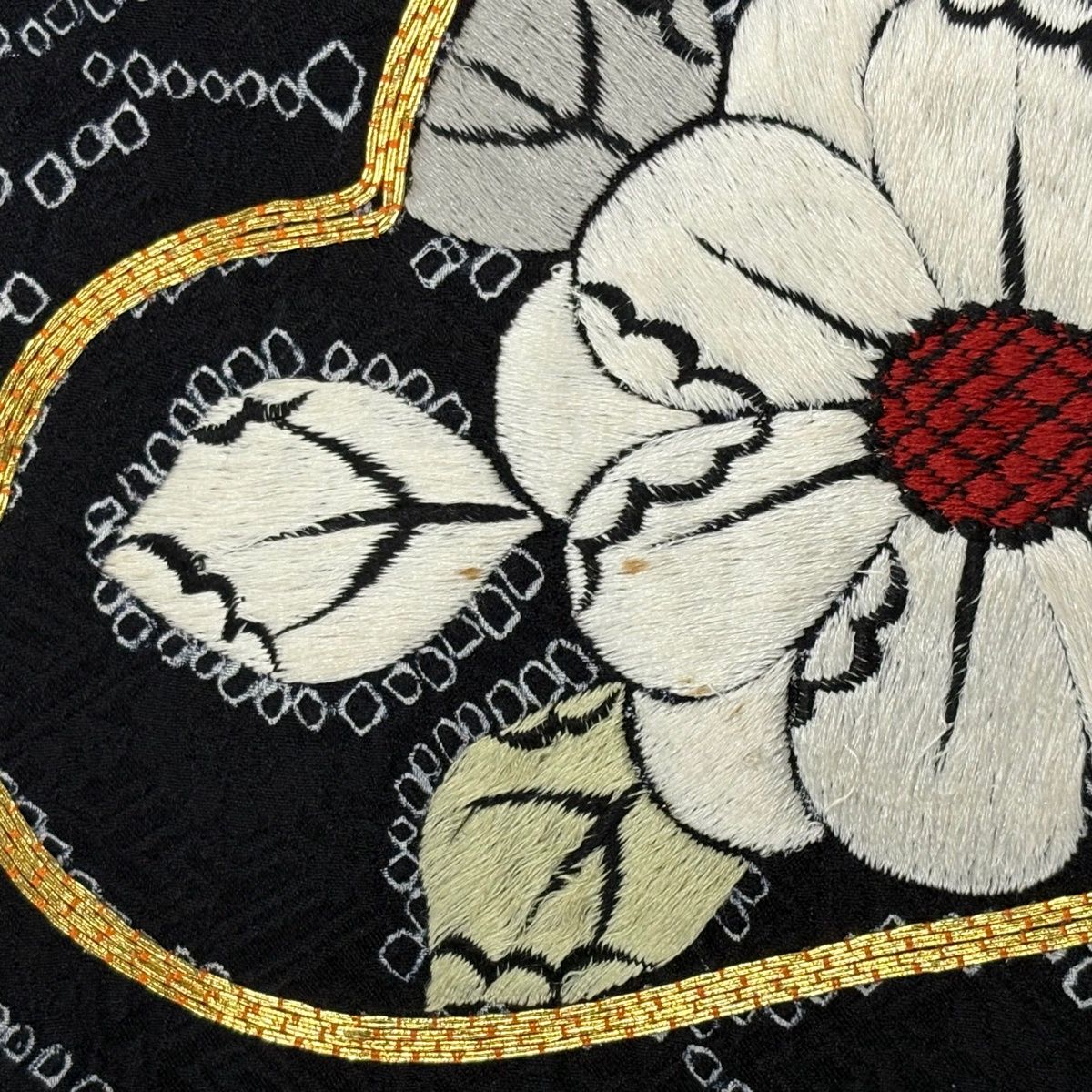 振袖 身丈167cm 裄丈68cm L 袷 笠松 草花 刺繍 絞り 黒 正絹 秀品